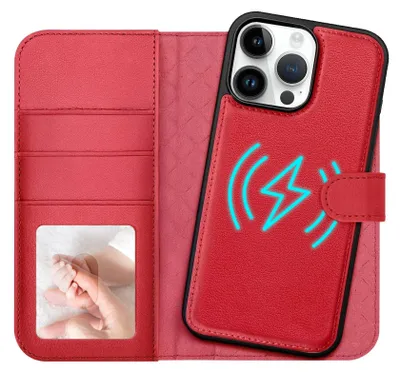 Obrázok produktu pre magnetické peňaženkové puzdro 2v1 na mobilný telefón pre iPhone 14 Pro puzdro s ochranou RFID, odnímateľné magnetické puzdro, kompatibilné s MagSafe, nárazuvzdorné puzdro s okienkom na fotografie