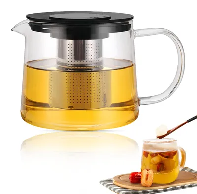 Glaskanne mit Teesieb, 1500 ml, hitzebeständig, mit Deckel