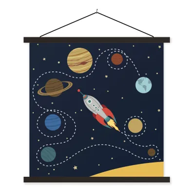 Produktbild von MuchoWow® Textilposter Vektor-Illustration Raumschiff in einfachen Sonnensystem 60x60 cm mit schwarzem Rahmen - Posteraufhänger