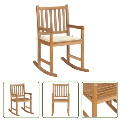 Produktbild von The Living Store Schaukelstuhl mit Cremeweißem Kissen Massivholz Teak