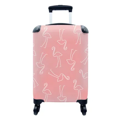 Produktbild von MuchoWow® Koffer Handgepäck Trolley Rollkoffer Kleine Reisekoffer mit 4 Rollen - Flamingo - Linienkunst - Rosa - Muster - Cabin Size < 55x40x23 cm & 55x40x20 cm - Fotokoffer - Kabinenkoffer - Boardgepäck - Reise-Box - Reisekoffer - Reisegepäck - Koffer mit Bild - Trolley für Kinder