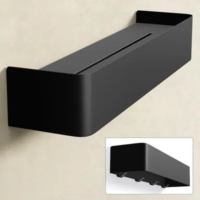 Produktbild von Mai & Mai Wandgarderobe mit Ablage und 4 Haken, Garderobenleiste 40 cm zur Wandmontage, Kleiderhaken für Flur, Badezimmer Sandschwarz Reglo-05