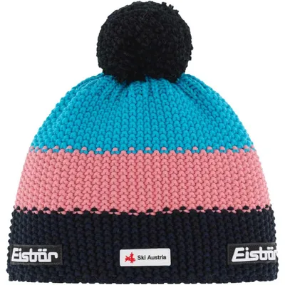 Produktbild von Eisbär Star Pompon SKA Damen Winter-Strickmütze mit Fleeceband Schwarzblmeliert/Strawberry/Mugo, 33140-450 - Gr. One Size