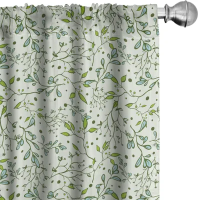 Produktbild von ABAKUHAUS Botanisch Vorhänge, Gardinen, Spring Season Wald Zweige Blätter und Beeren-Tupfen, 2 Stück 75 x 225 cm, Hellgrün Grün