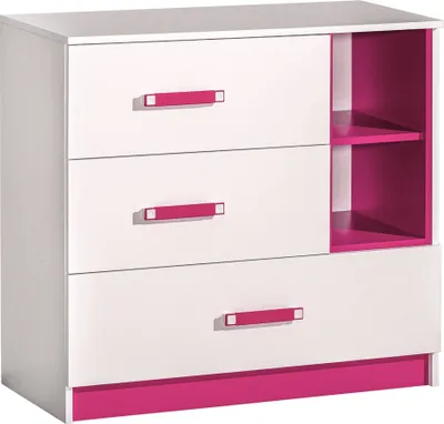 Produktbild von Furniture24 Kommode Schubladenkommode TRAFIKO 08 mit 3 Schubladen, Kinderzimmer, Jugendzimmer Weiß/Rosa