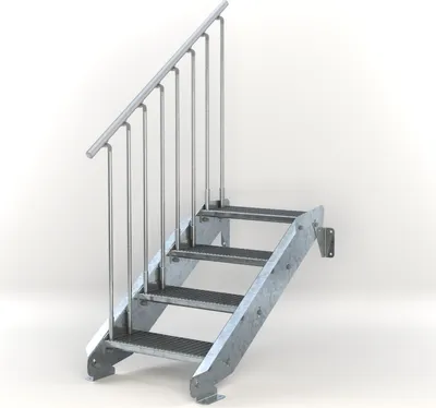 Produktbild von Stahltreppe 4 Stufen bis Höhe 84 cm, Laufbreite : 60 cm Geländer links ST 3 (31 / 9 mm schmal)
