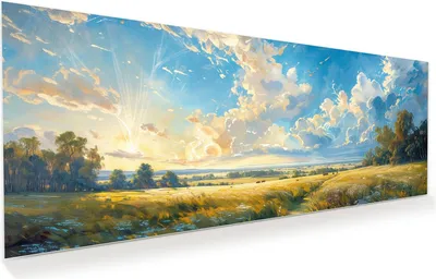 Produktbild von Glasbild 125x50cm in XXL für Wohnzimmer, Schlafzimmer Motiv Landschaft mit Wolken