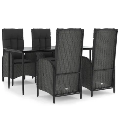 Produktbild von vidaXL 5-tlg. Garten-Essgruppe mit Kissen Schwarz Poly Rattan