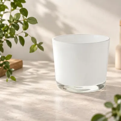 Produktbild von Glastopf rund Pflanzgefäß Teelichtglas Glas weiß Ø 14,5 cm