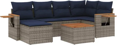 Produktbild von vidaXL 7-tlg. Garten-Sofagarnitur mit Kissen Grau Poly Rattan