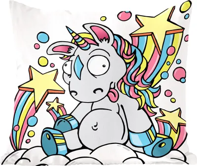 Produktbild von MuchoWow® Zierkissen Sofakissen Wohnzimmer Dekokissen 45x45 cm Eine Illustration eines weißen Einhorns auf einer Wolke - Mädchen - Kinder - Kinder - Schlafpolster - Polster für das Sofa