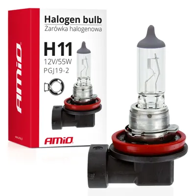 A product shot of a halogen bulb and its packaging.