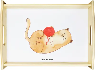 Produktbild von Mr. & Mrs. Panda betttablett Katze Wolle - Weiß - Geschenk, Bett-Tablett, Cat, Putzig, Spielen, Katzen, Servier Tablett, getränketablett, Cats, Frühstückstablett