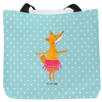 Produktbild von Mr. & Mrs. Panda Einkaufstasche Fuchs Ballerina - Türkis Pastell - Geschenk, Unitasche, Reisetasche, Laptoptasche, Tänzer, Geburtstag, Tote Bag, Tanzen, Tasche