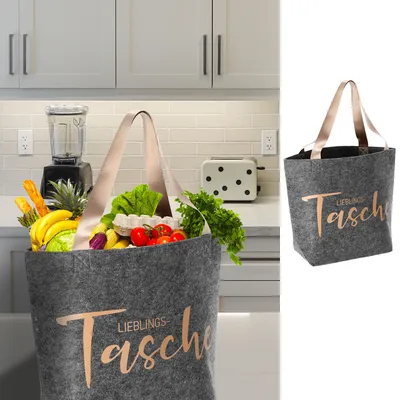 Produktbild von XL Shopper aus Filz Aufdruck "Lieblingstasche" 39x38cm lange Schulterriemen Einkaufstasche Henkeltasche