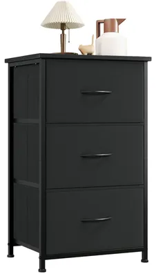 Obrázek produktu pro Komoda látková - 3 zásuvky - Černá - 42 x 30 x 71,5 cm - Ocelový rám