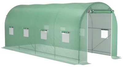 Produktbild von Gewächshaus 500x200x205cm Foliengewächshaus Tomatenhaus mit Tür, 8 Fenster, Folientunnel aus verzinktem Stahl, PE, stabiles Treibhaus Pflanztunnel, inkl. Erdanker & Seilen, Grün