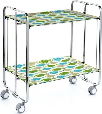 Image de DON HIERRO - Chariot de service pliable BAUHAUS avec roulettes - structure métallique chromée, 2 niveaux, 4 positions