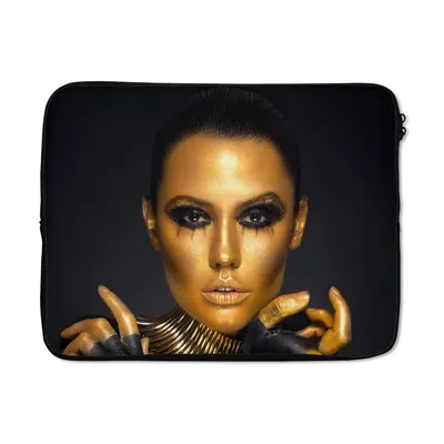 Produktbild von MuchoWow® Laptop Hülle 15 Zoll Make-up - Tasche - Gold - Luxus - Frau Laptoptasche - Laptoptasche - Sleeve - Rundum-Schutz