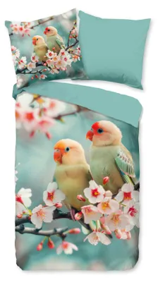 Produktbild von Duvet cover Good Morning 135x200 + 1* 80x80 cm - Little birds on a blossom branch