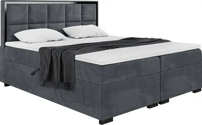 Produktbild von MEBLINI Boxspringbett mit Bettkasten - Gepolstert Doppelbett mit Matratze und Topper - Polsterbett mit Stauraum - Bett mit Kopfteil - Dani Black - 180x200 - H3/Dunkelgrau Samt