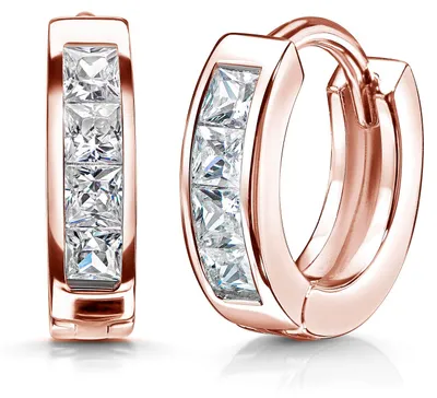 Immagine prodotto di MATERIA by Matthias Wagner - Orecchini a cerchio pieghevoli da donna in argento sterling 925 placcato oro rosa con zirconi, 15 mm - SO-453-Rose