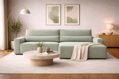 Produktbild von MOEBLO Ecksofa DENVER L – Ottomane beidseitig montierbar, Ecksofa aus Cord, Couch für Wohnzimmer, Schlafsofa Sofagarnitur Sofa Eckcouch L-Form Cordstoff mit Bettkasten und Schlaffunktion - Poso 47 Mintgrün