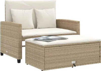 Produktbild von vidaXL Gartensofa mit Kissen 2-Sitzer Beige Poly Rattan
