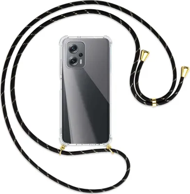 Produktbild von Handykette Backcover-Schutzhülle mit Band (Metall goldfarben) für Xiaomi Poco X4 GT - schwarz/gold