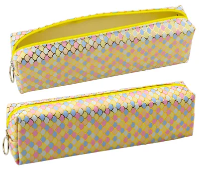 Zdjęcie produktu dla Piórnik szkolny Organizer Wzór łusek syreny Duży żółty zamek błyskawiczny 21x6cm