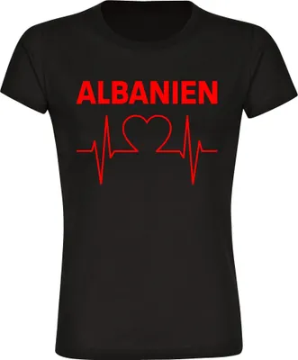 Produktbild von multifanshop Damen T-Shirt - Albanien - Herzschlag, schwarz, Größe M