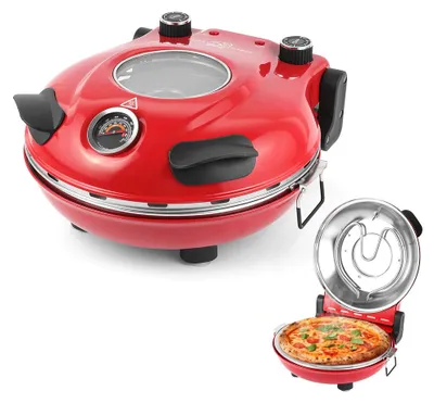 Image de Four à pizza électrique pour intérieur - 1200 W - 30 cm (12 pouces) - Acier inoxydable - Rouge