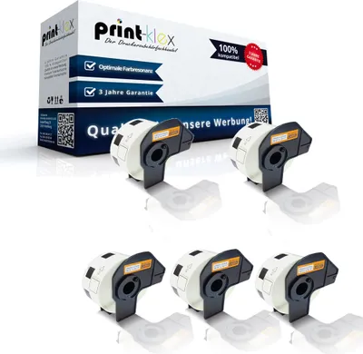Produktbild von Print-Klex 5x Kompatible Etiketten-Rollen kompatibel mit Brother P-Touch DK-11221 P-Touch QL 580 Series P-Touch QL 650 TD P-Touch QL 700 P-Touch QL 710 W P-Touch QL 720 NW DK11221 DK 11221 23 mm x 23 mm Büro Eco Serie