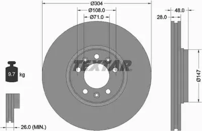 Produktbild von 2 Textar Bremsscheiben 304mm vorne für Citroen Peugeot Toyota