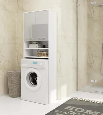 Image de Meuble de salle de bain au-dessus du lave-linge MERALYA - blanc / gris clair brillant