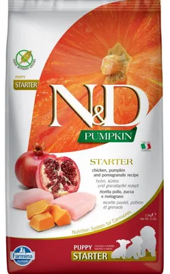 Zdjęcie produktu dla N&D Pumpkin Dog Chicken Pomegranate Puppy Starter 2,5kg Sucha Karma Dla Szczeniąt Kurczak Dynia Granat