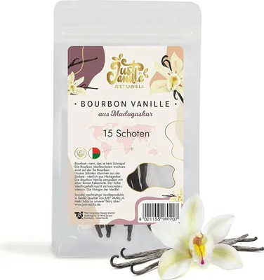 Produktbild von JUST VANILLA Bourbon Vanilleschoten 15 stk 31,5g Premium Madagaskar Vanille aus Madagaskar - Backen, Kochen, Extrahieren, Verfeinern von Süßspeisen