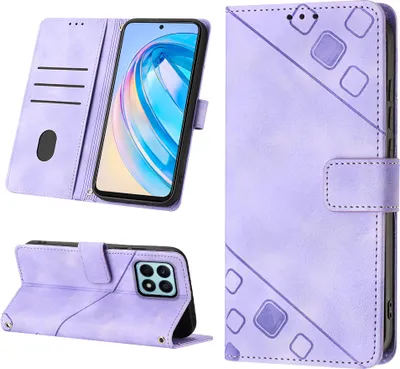 Produktbild von Hülle für Honor X8A Prägung Flip Leder Brieftasche Schutzhülle mit Ständer Lila