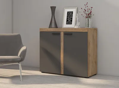 Produktbild von Kommode RUMBA 2D mit 2 Türen 98x82x41 Wohnzimmer Sideboard Graphit /Eiche lefkas