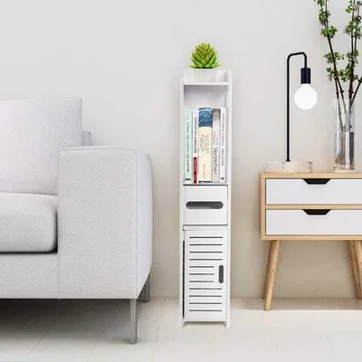 Immagine prodotto di Mobile da bagno resistente all'acqua, bianco - Mobile organizer con ripiani e scaletta - Ripiano portaoggetti per bagno - 80 x 155 x 15 cm