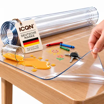 Produktbild von Tischdecke Transparente PVC Tischschutzfolie 2 mm, kratzfest & hitzebeständig, KI-generiertes Bild