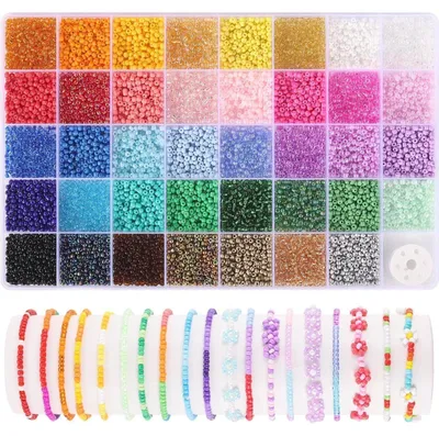 Produktbild von Rocailles Perlen Set 3mm 39 Farben 5 Typen 9600 Stück für Armbänder Selber Machen Kinder Mädchen
