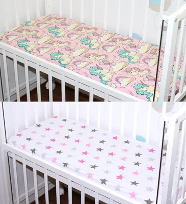Produktbild von Spannbettlaken 2er- Pack für Baby Beistellbett Wiege Bettlaken 40x90 Baumwolle - 22. Einhorn + Star Rosa