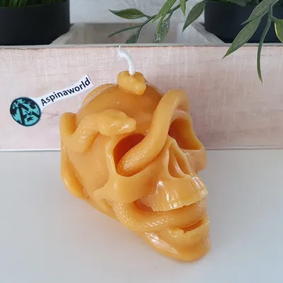 Produktbild von Totenkopf Kerze mit Schlangen 7 cm 100% Bienenwachs Kerze