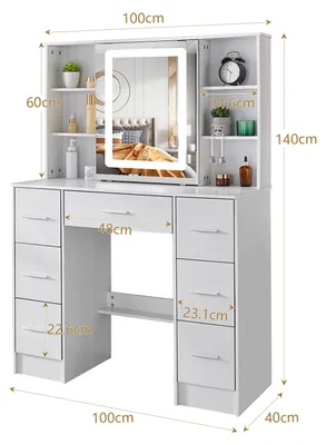 Immagine prodotto di Comò con specchio a LED - Bianco - Legno - Design moderno