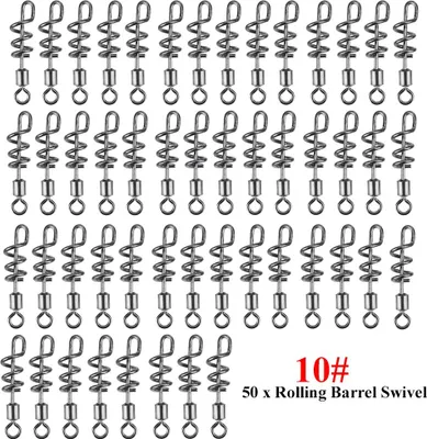 Obrázek produktu pro 50ks Edelstahl -Rollfass -Schwebungen mit verschraubten Schnappfischereiungshakenanschluss (10#)