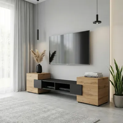 Obrázek produktu pro TV skříňky Torino, černá, dub Wotan, šířka 181 cm x výška 40 cm x hloubka 35 cm, do obývacího pokoje, do ložnice