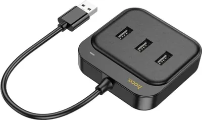 Produktbild von HOCO HUB-Adapter 4in1 USB auf USB2.0*3+RJ45 100 Mbit/s Ethernet Schwarz 0,2 m
