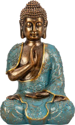 Produktbild von Buddha Skulptur Dekofigur aus Kunststein gold/mint grün Höhe 23cm Breite 14cm
