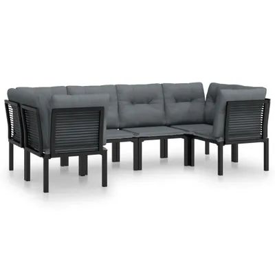 Produktbild von 6-tlg. Garten-Lounge-Set Schwarz und Grau Poly Rattan